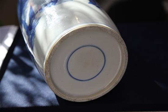 A large Chinese blue and white rouleau vase, late 19th century, 46.5cm